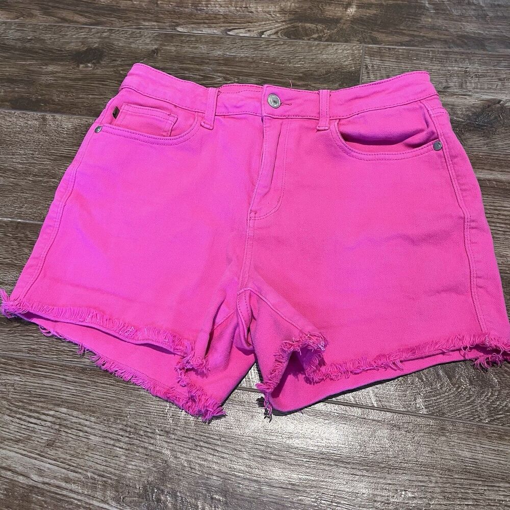 Judy Blue Shorts Womens Large Pink Mid Rise Frayed Hem Garment Dyed Cotton